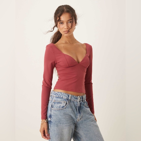 Free People Tops - Free People Intimately Duo Corset Long Sleeve Top Earth Red